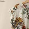 ZANZEA Women Casual Round Neck Summer Short Sleeve Print Cotton Blouse