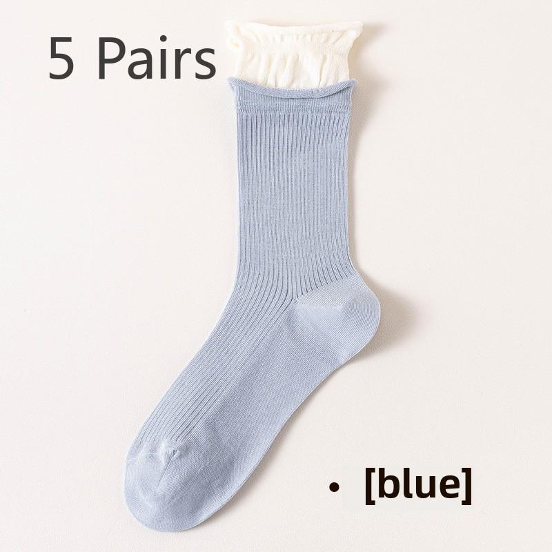 5 Paar Damen Sommer Dünne Schweißabsorbierende Atmungsaktive Deodorierende Nahtlose Farbpassende Röhren-Stapelsocken