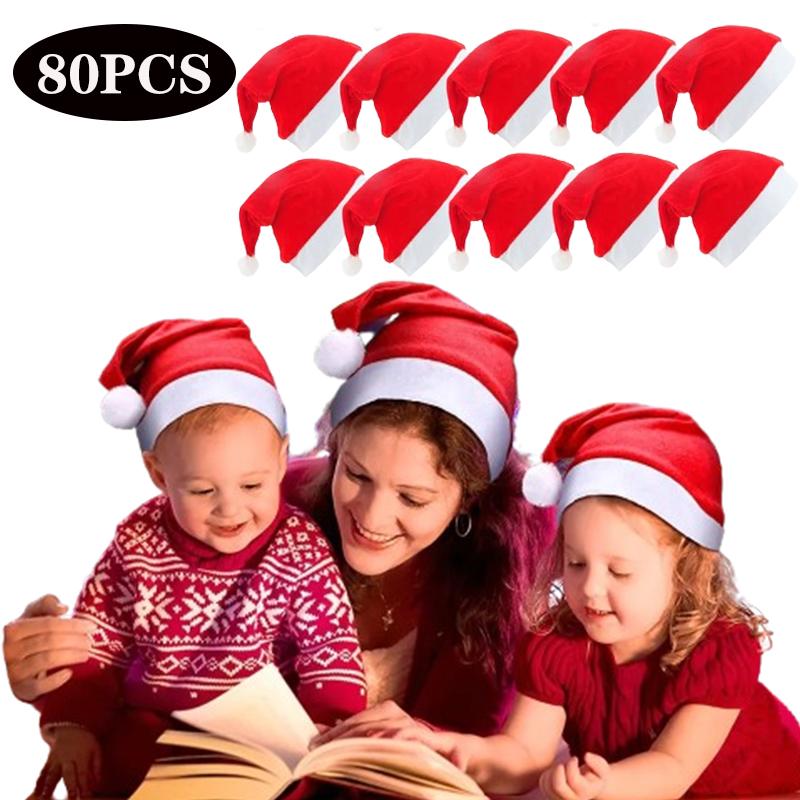 

80PCS Christmas Hat Adult Children Christmas Hat Party Holiday Decoration Christmas Hat Christmas Decorations Christmas Gift 5PCS