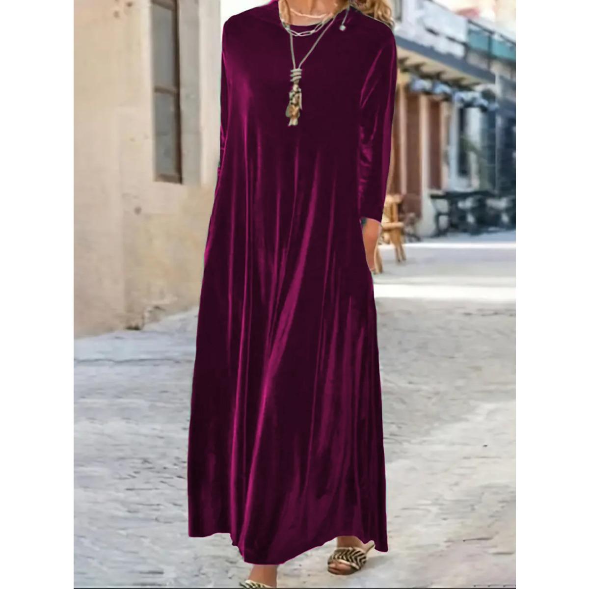 

Fall Winter Thickened Korean Velvet Elegant Long Dress Women s Casual Party Cocktail Dress for Crossborder Foreign Trade 5XL бордовий