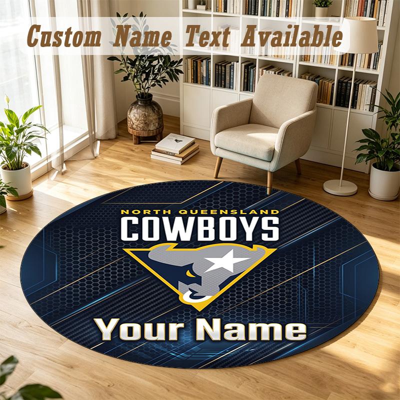 Round Rug Custom NameNorth Queensland Cowboys Pattern Non Slip Carpet Home Floor Decor