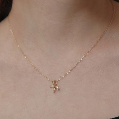 (925 Silver) Twinkle Dangle Ribbon Necklace NZ2163