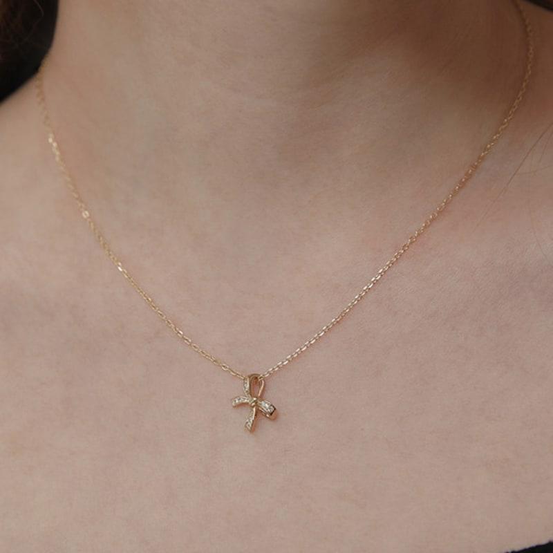 

TATIANA (925 Silver) Twinkle Dangle Ribbon Necklace NZ2163 SILVER