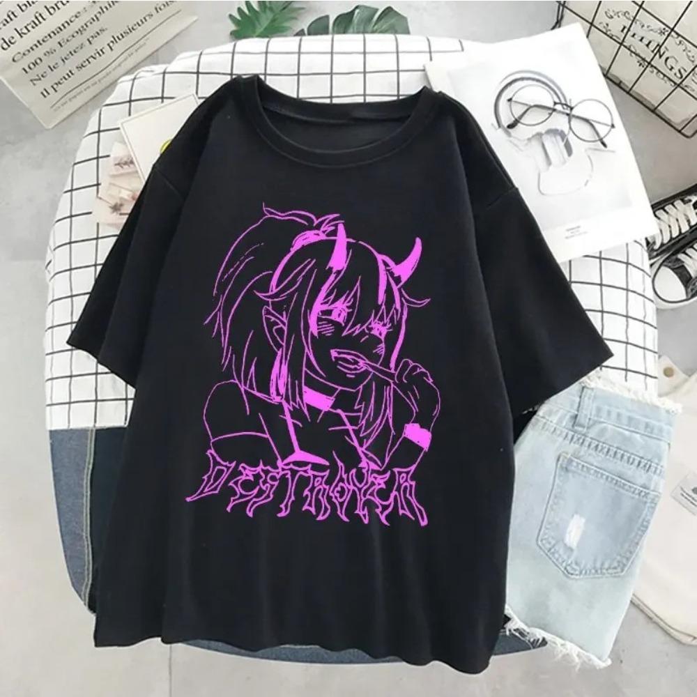 Summer Gothic Anime T-shirt Women Two-dimensional Girl Shirt Casual Short Sleeve T Shirt Women Tops S