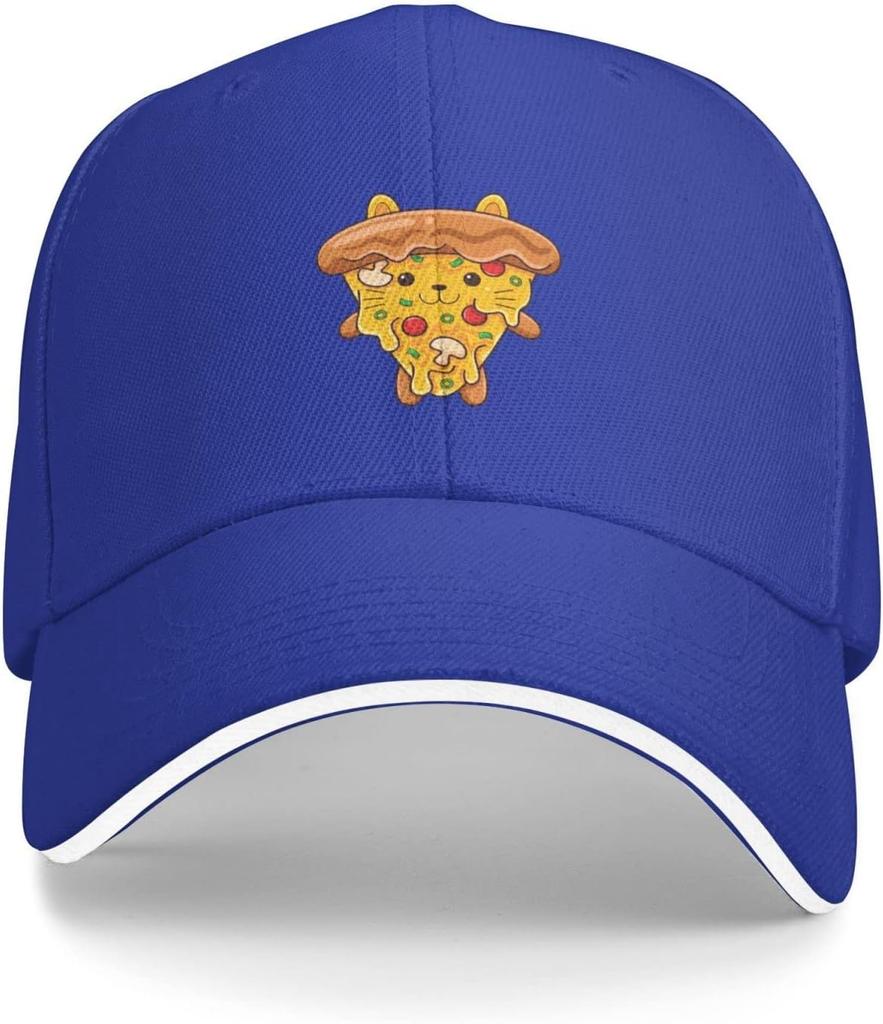Cute Pizza Cat Embroidered Baseball Cap Polyester Adjustable Sandwich Brim Hat Casual