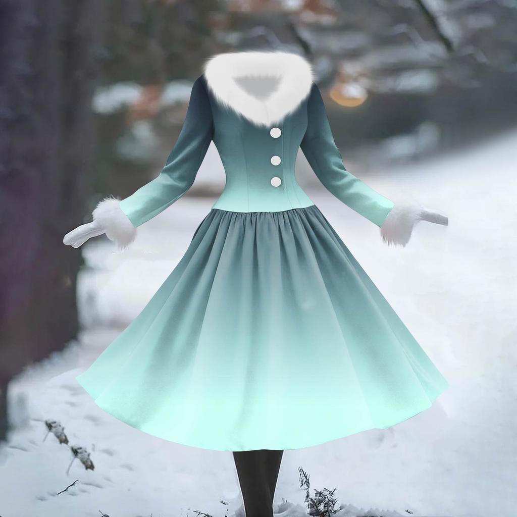 Women's Casual Dress Long-Sleeve V-Neck Patchwork Fleece Christmas Print Dress