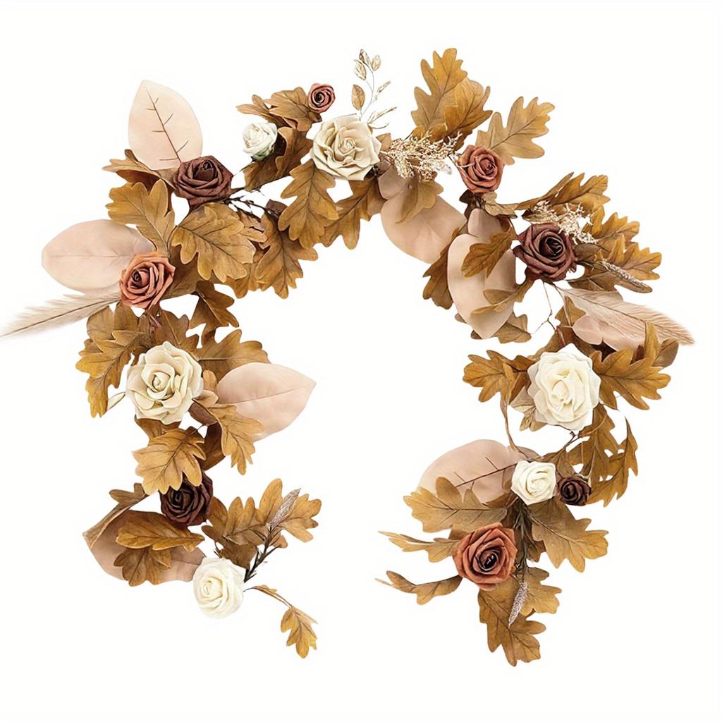 5.9ft Artificial Eucalyptus Garland with Rose Flowers, Faux Floral Vine Garland for Table Wedding Centerpieces Bridal Shower Party Decoration
