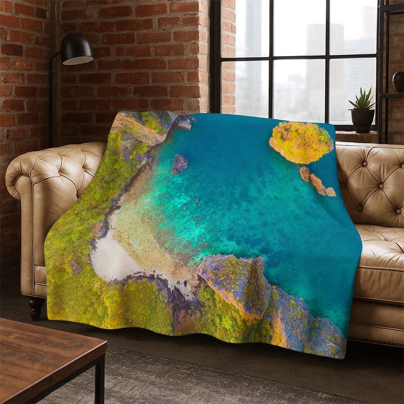 Sea Wave Beach Reef Nature Scenery Flannel Blanket Soft Warm Throw Blanket for Bedroom Living Room Bed Travel Camping Picnic kid