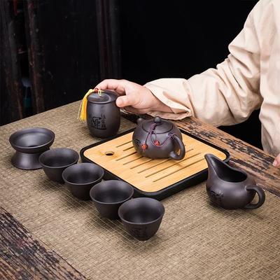 10PCS Purple Clay Kung Fu Tea Set Chinese   Porcelain Tea Cup Set Teapot  Cup Portable Tea Set Storage Bag