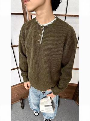 2025 Men's Casual Solid Henley Neck Knit Pullover - Trendy and Versatile Design