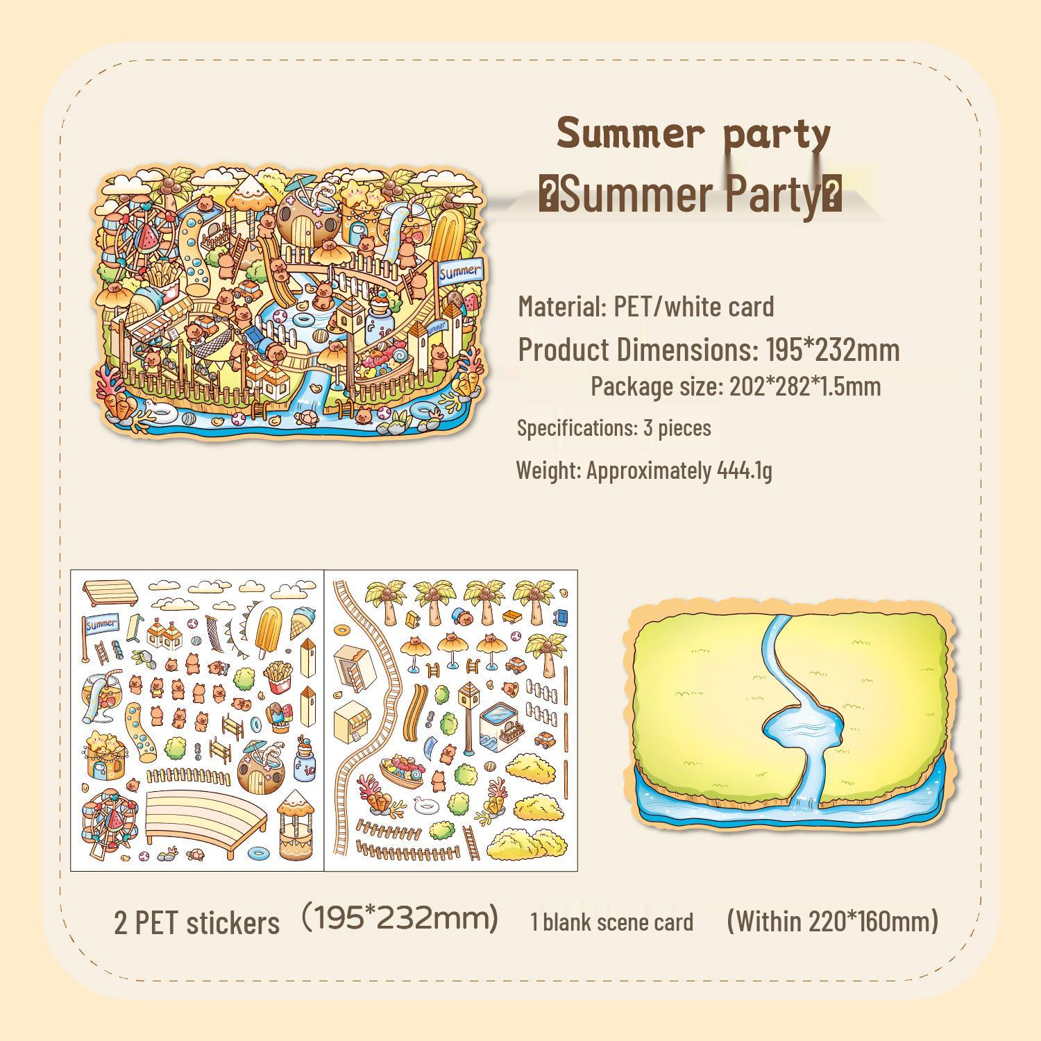 Summer Cartoon 3D Scene Mini Stickers for Kids Journals