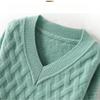 V-neck Sweater Women's Autumn and Winter Sweater Long-sleeved Pullover Loose Solid Color Jacquard Knitted Sweater Top