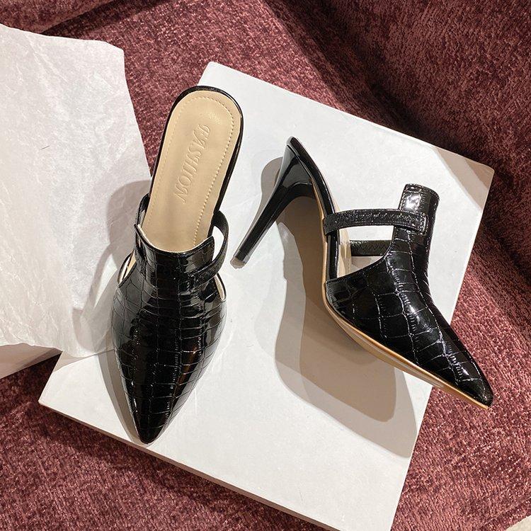 Women's Fashion Large Size Slippers Autumn New Pointed Head Shallow Hollow Breathable Super High Heel Shoes