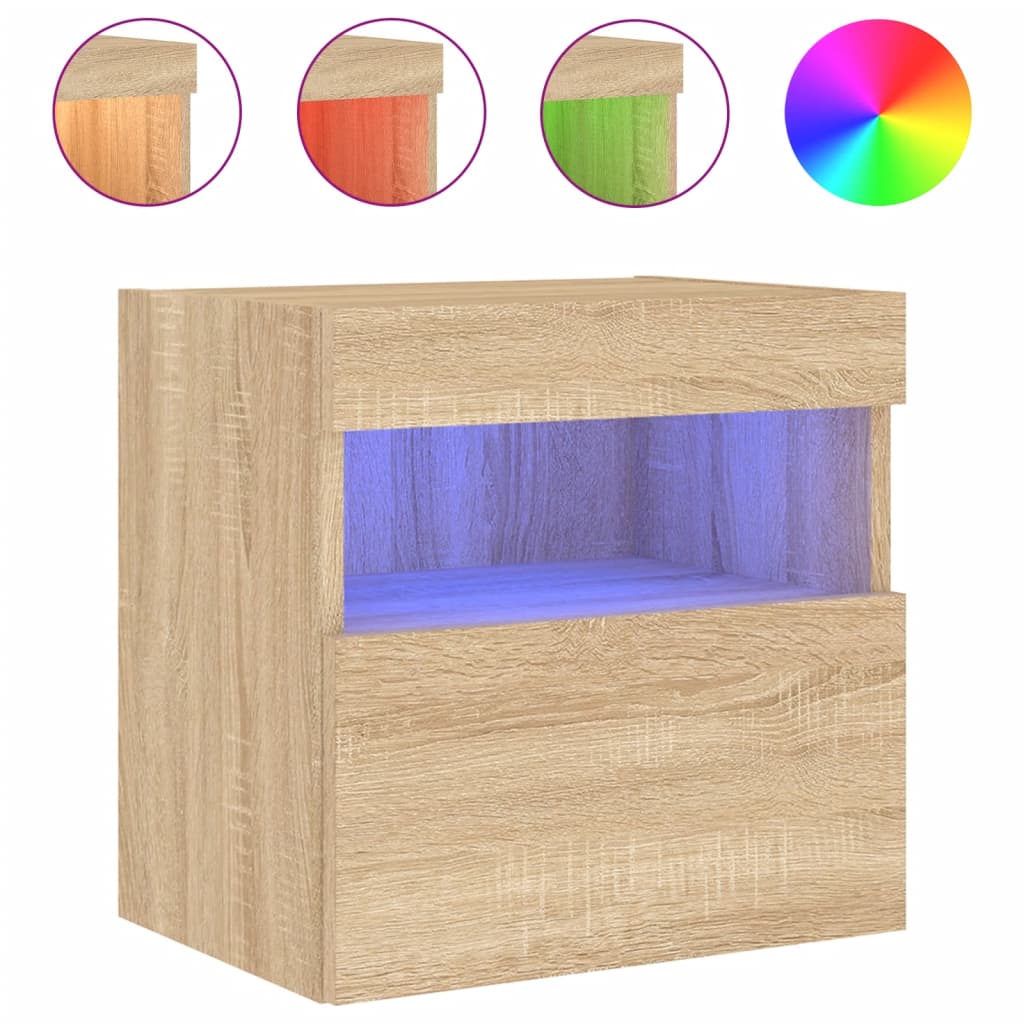 Vidaxl Ścienne Szafki Tv Z Led, 2 Szt., Dąb Sonoma, 40X30X40 Cm