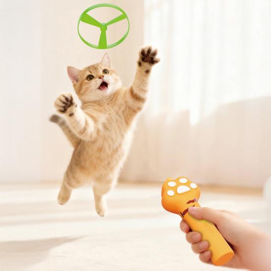 Cat Fetch Toy Rechargeable Flying Disc Launcher with 6 Flying Discs Interactive Cat Toy for Indoor Outdoor Play Hunting Instinct Stimulation