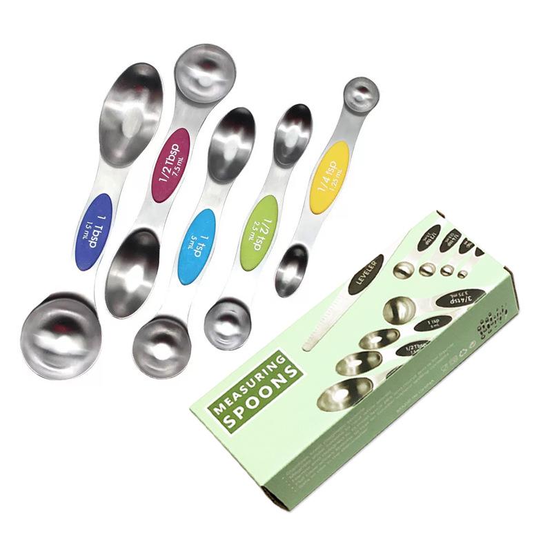 9-Piece Dual-End Stainless Steel Magnetic Measuring Spoons with Gram Scale