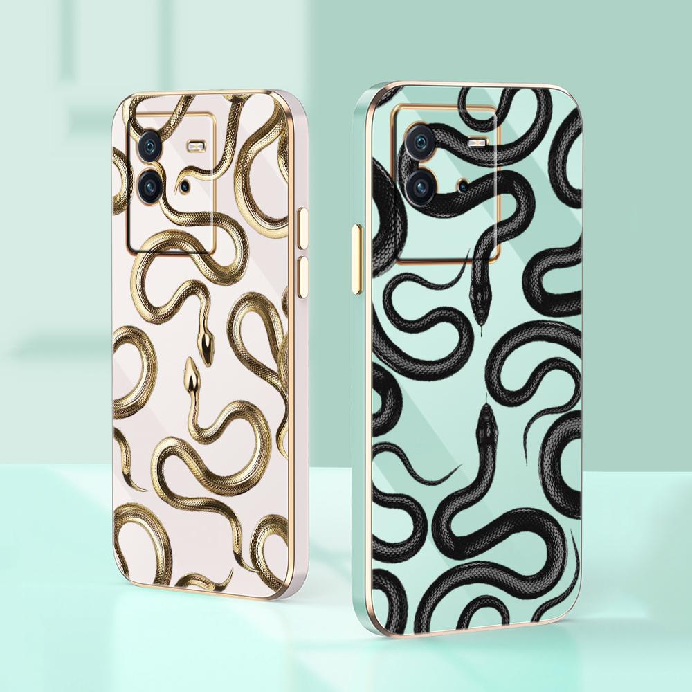 N72 Мягкие чехлы для телефонов из ТПУ с покрытием в виде змеи из черного золота — фото 3