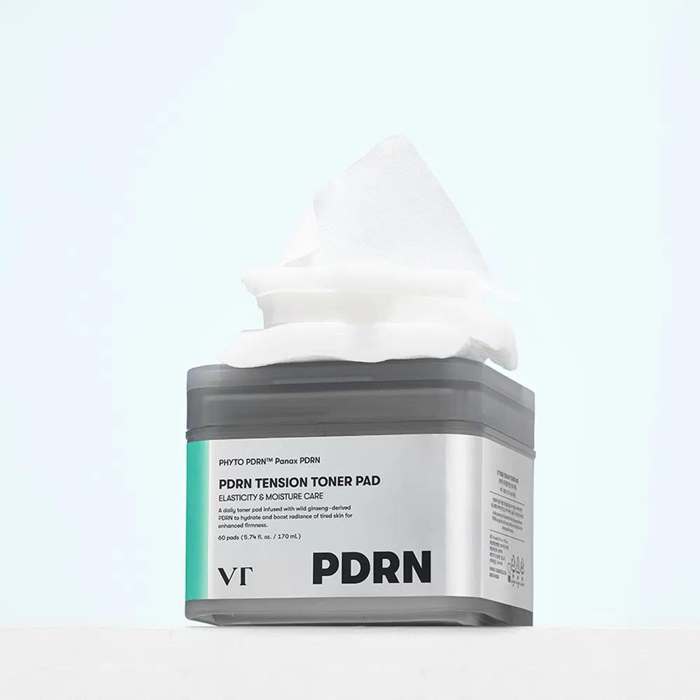 VT COSMETICS PDRN Тонизирующие диски для упругости кожи 60 дисков 170 мл Растягивающаяся веганская ткань Женьшень PDRN Сквалан Керамид Гиалуроновая кислота Укрепляющие тонизирующие диски