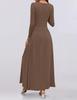 2025 Cross-border Women's Round Neck Pleated Pocket Slim Fit Long Sleeve Knit Dress