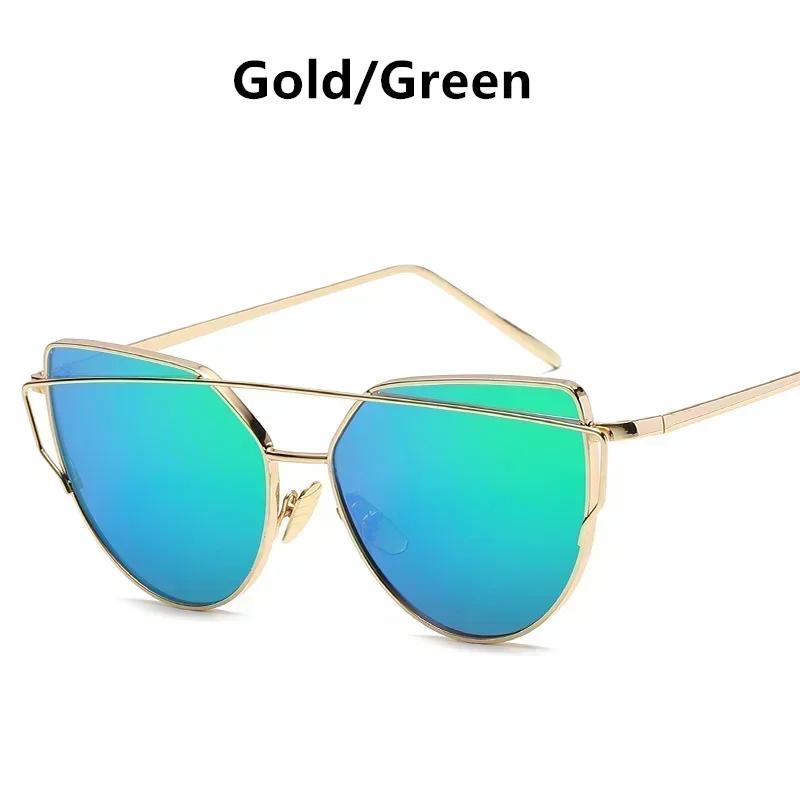 Vintage Cat Eye Sunglasses Rose Gold Mirror Woman's Sunglasses Metal Reflective Flat Lens Tourism Sunglasses Multi-color