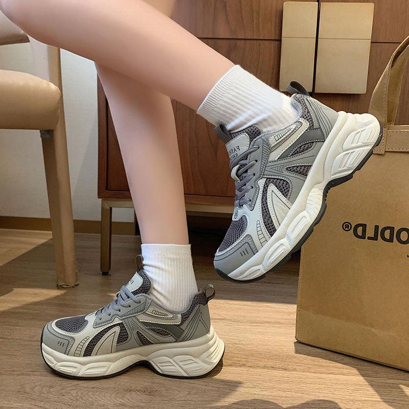 Casual sports women's shoes mesh super fire thin running shoes women's spring new thick-soled dad shoes