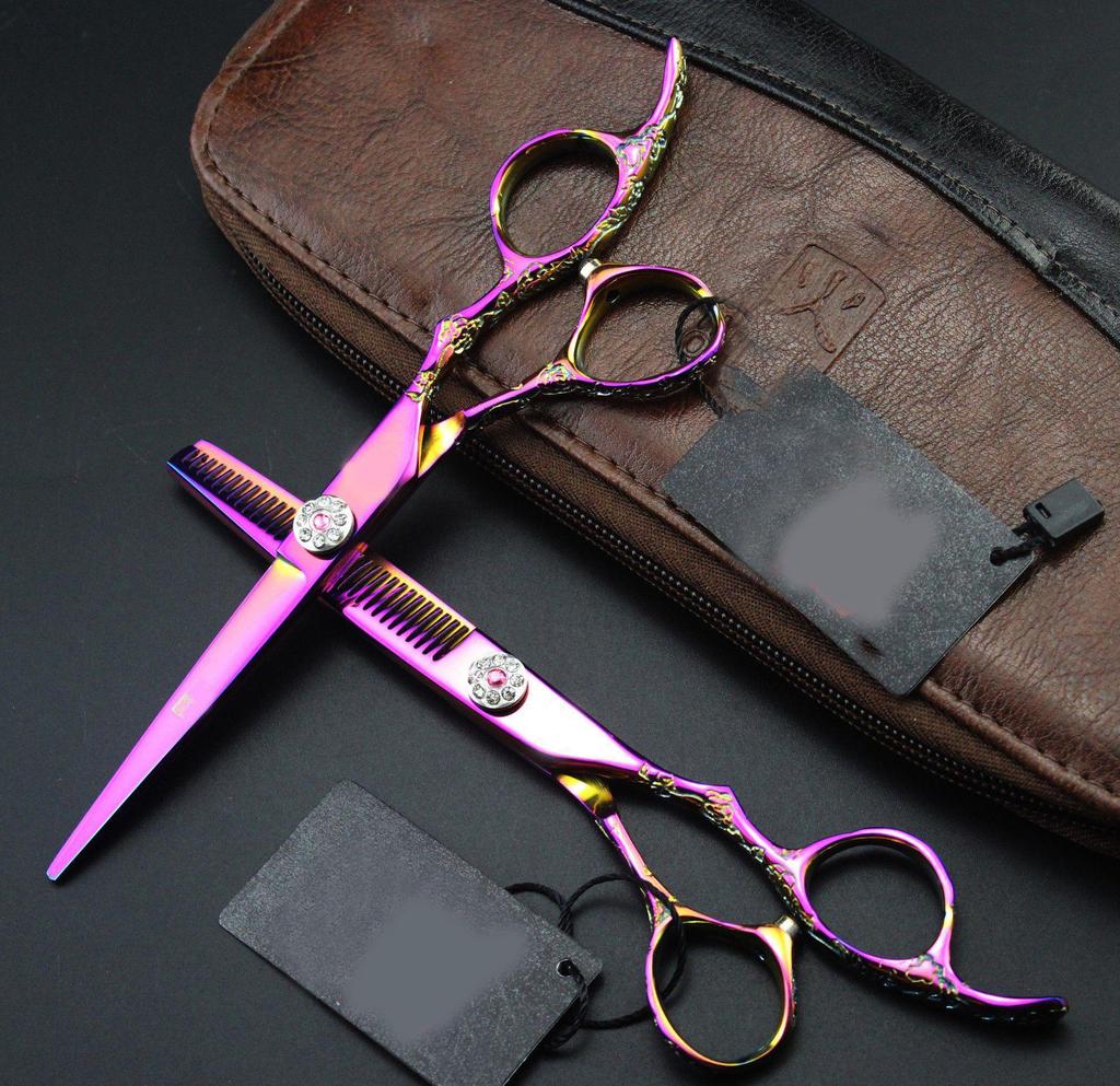 6.0" Pink Plum Blossom Hairdressing & Barber Scissors with Straight and Serrated Shears, Customizable LOGO