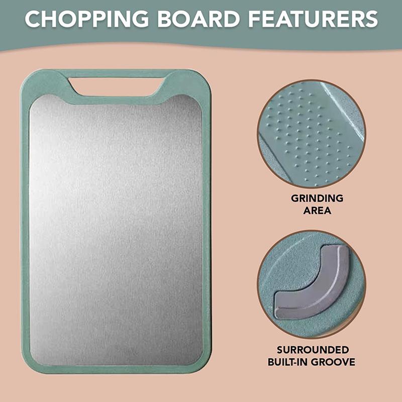 2-in-1 Cutting Board, Double-Sided Stainless Steel and PP Cutting Board for Kitchen, Professional-Grade Chopping Board with Skid