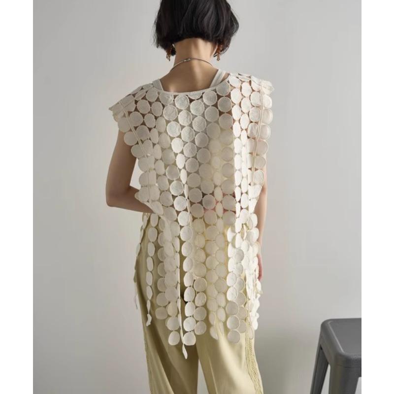 DIMANAF 2025 New T-Shirt Women Knitting Lace Vest Sleeveless Hollow Summer Style Basic Tops Loose