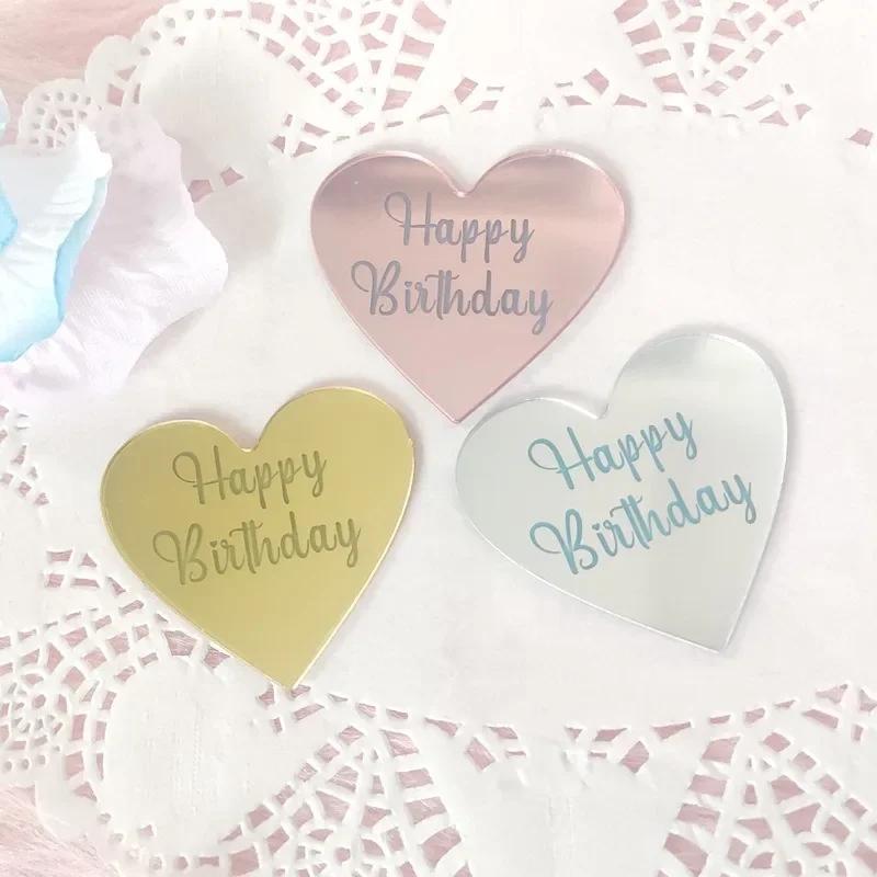 5pcs/set Acrylic Rose Gold Silver Happy Birthday Cake Topper Round Cupcake Toppers Wedding Party Dessert Cake Decoration Tools