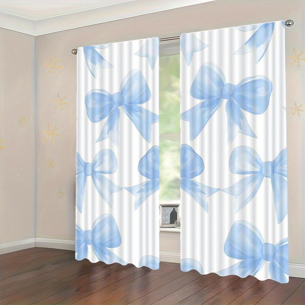 2 Pieces Blue Butterfly Pattern Curtains   Polyester Fabric   Machine Washable   Suitable for Bedroom Living Room Decoration