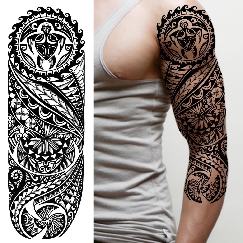 1 Blatt Stammestotem Vollarm Temporäre Tattoos Für Frauen Männer Fake Ärmel Maori Tattoo Aufkleber Körperkunst Zeichnung Oberschenkel Bein Groß