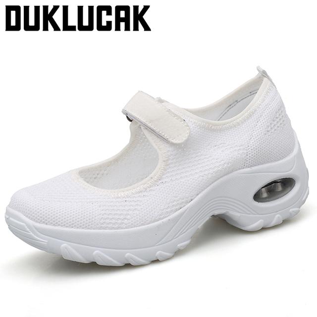 Damskie Sneakersy Letnie Siateczkowe Sportowe Damskie Buty Białe Tenisowe Sneakersy na Platformie Damskie Amortyzowane Wygodne Damskie Mokasyny