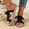 Women's Floral Lace-Up Sandals - Breathable Fabric Upper with Adjustable Ankle Strap, Comfortable Flat Rubber Sole & PU Foam Insole for Summer Casual