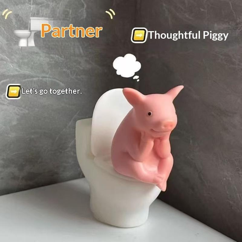 Cute Pig Bathroom Decor Statue PVC Material Toilet Sitting Shape 1PC Tabletop Wall Mount for Desktop Ornament