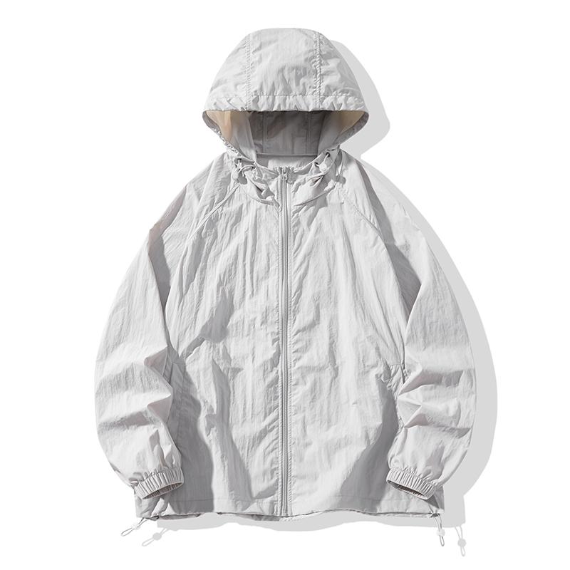 Chaqueta Fina de Verano con Capucha para Hombre Impermeable Ropa de Protección Solar Cremallera Completa Secado Rápido Piel Negra Cortavientos