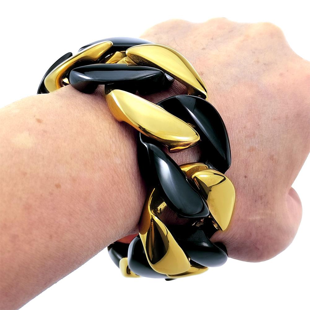 32mm Breite Bling Massiv 316L Edelstahl Gold & Schwarz Hip Hop Armband Designer Charms