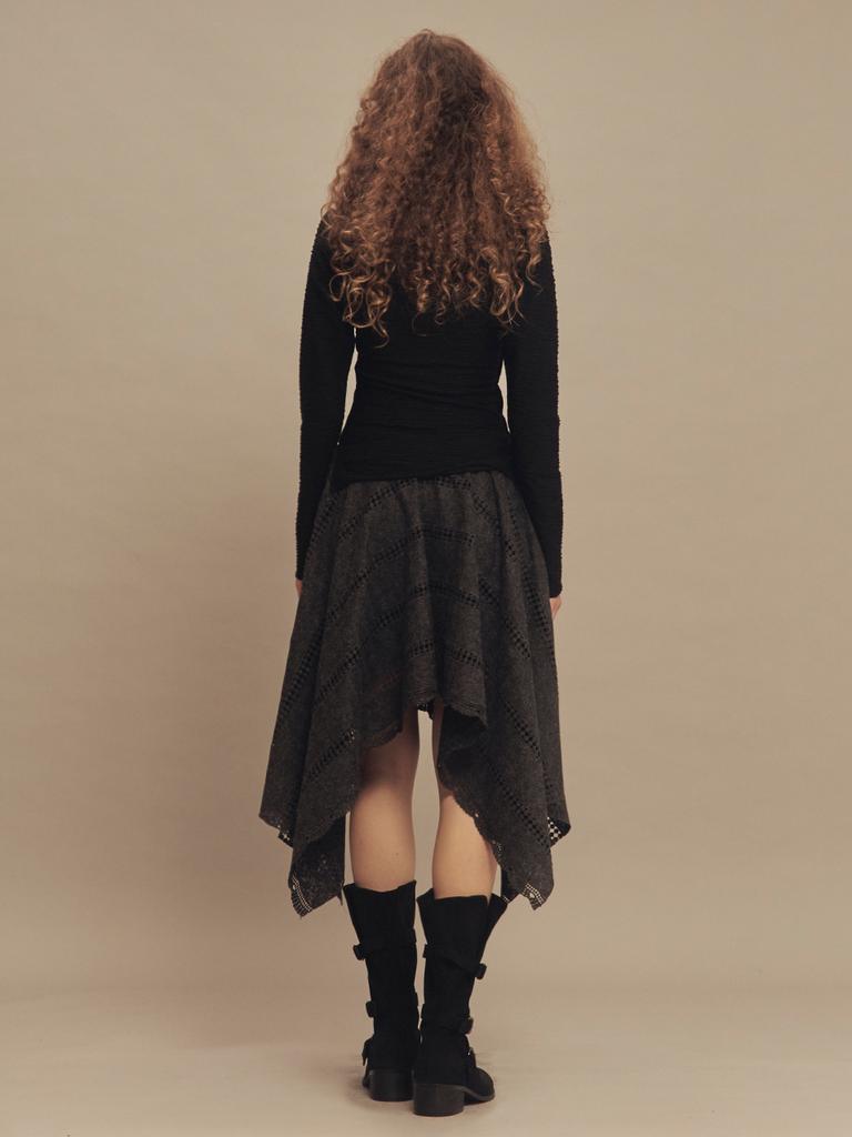 Cecese Bohemian Lace Cut Skirt Charcoal