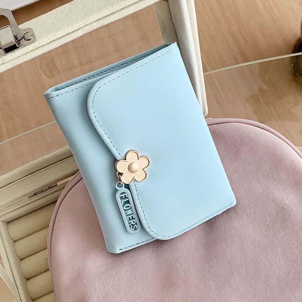 Portable Candy Color Wallet PVC Pouch Short Leather Purse Anti-splash Water Multiple Card Three Fold Card Bag Shopping
