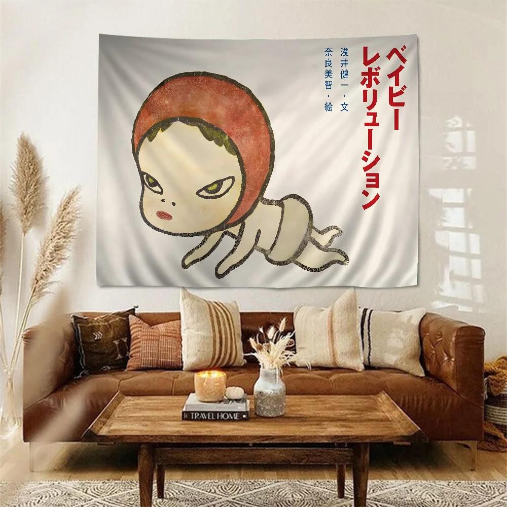 1pc Yoshitomo Nara Anime Tapestry Art Science Fiction Room Home Decor Wall Art Decor For Living Room Bedroom 100X70CM