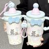 Tasse isotherme lapin bleu mignon avec paille pour filles – Haute apparence Ice Buster
