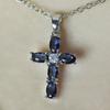 Blue Accent Cross Pendant Necklace with Central Sparkle Religious Inspired Jewelry