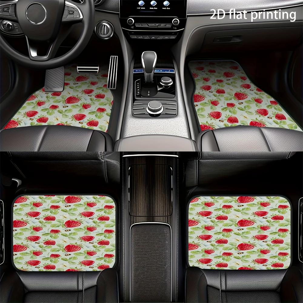 4pcs Car Floor Mats, Strawberry Bee Butterfly Fresh Patterns, Universal Fit Material All-Season Vehicle Interior Accessories For