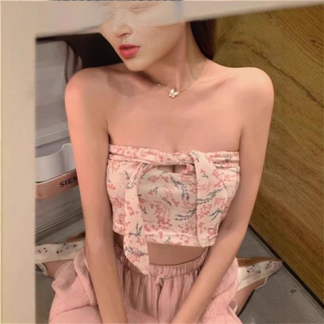 

Elegant Floral Strapless Camisole Vest - Women s High Waist Short Top Large