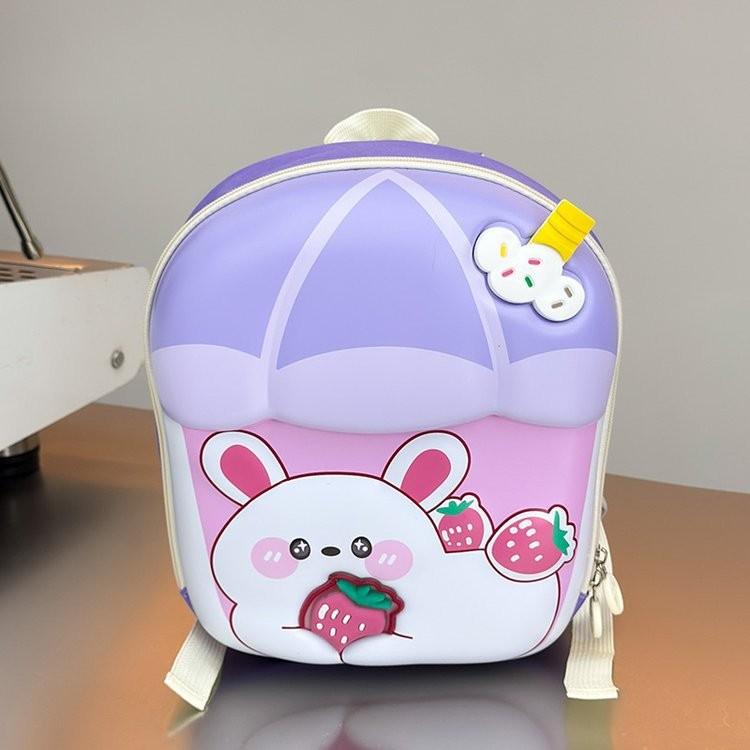 Cartoon Bunny Strawberry Kids Backpack With Hard Shell Durable Oxford Fabric For School Children