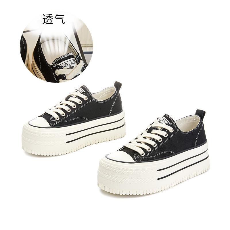 

Маленькие белые туфли из парусины 2025 года, весна-лето, новые женские туфли высокого класса, маленькие белые туфли, увеличивающие рост, повседневные туфли-кексы на толстой подошве 35 чёрный