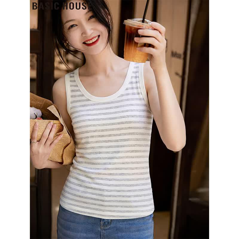 Basic House Women s Contrast Stripe Ice Silk Camisole L
