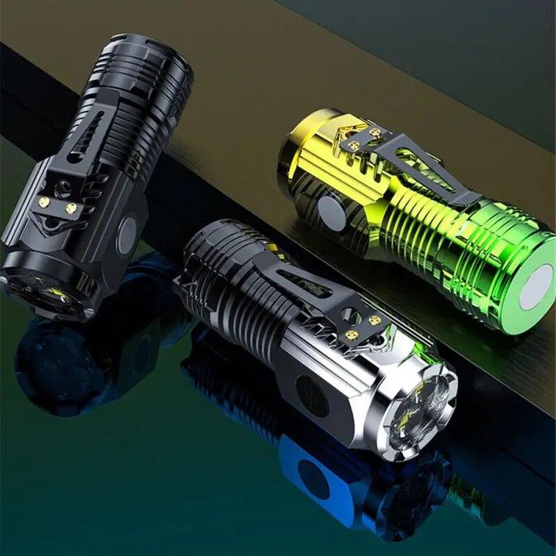 LED Waterproof Flashlight Mini Super Portable Multi-functional Clip-on Super Magnetic Rechargeable Three-eyed Monster Outdoor