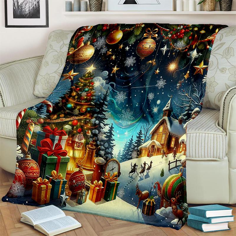 Cartoon Merry Christmas Santa Claus Christmas Tree Festival Gift Blanket,Soft Throw Blanket for Home Bedroom Bed Sofa Cover Kid