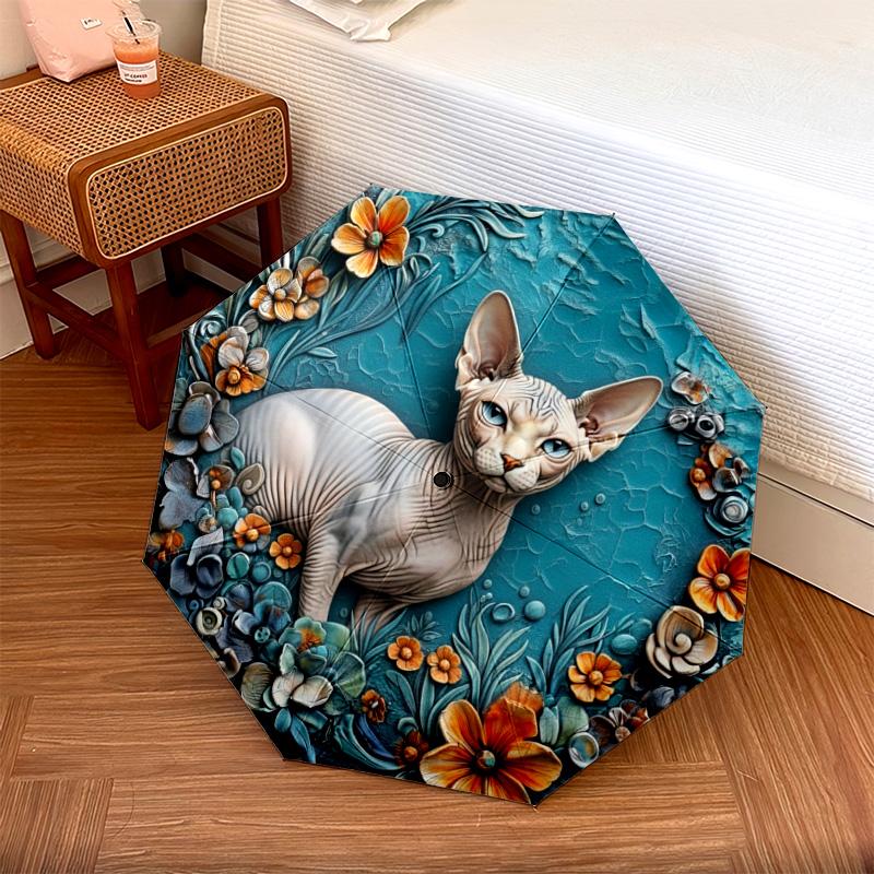 0106 Embossed Floral Animals  pattern, automatic folding umbrella, portable and foldable design, 8 ribs, a Christmas or birthday gift.