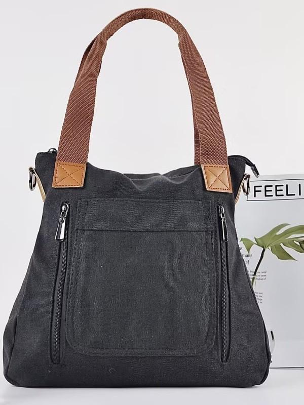 Retro Canvas Crossbody Tote with Zipper – Large Capacity Travel Shoulder Bag